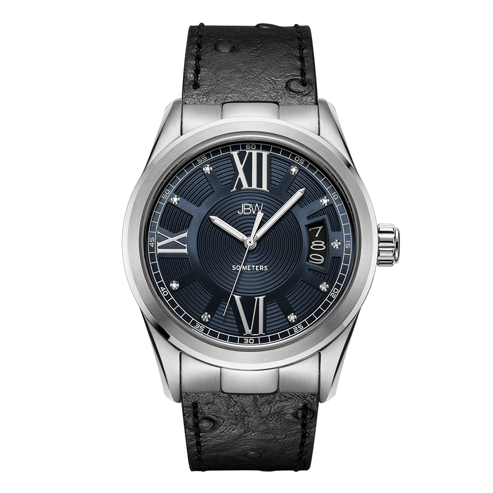 1 jbw bond j6372c stainless steel black leather diamond watch front
