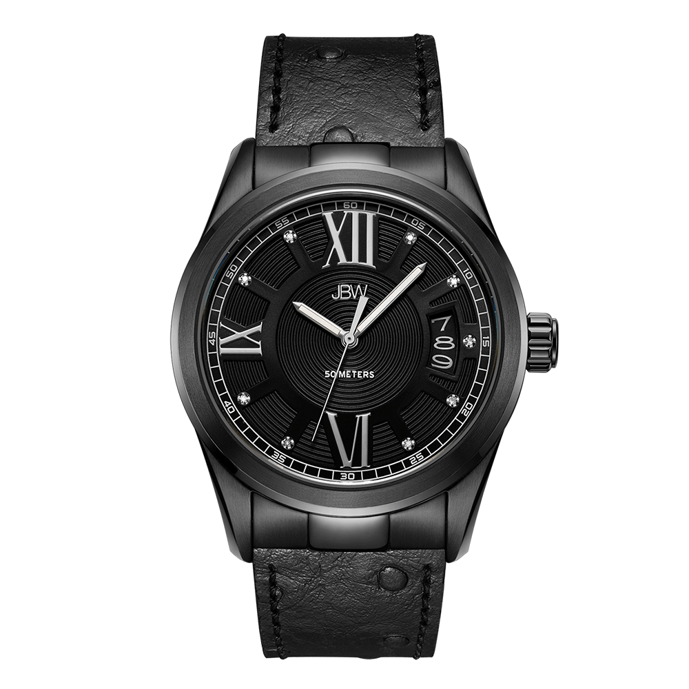 1 jbw bond j6372e black ion black leather diamond watch front