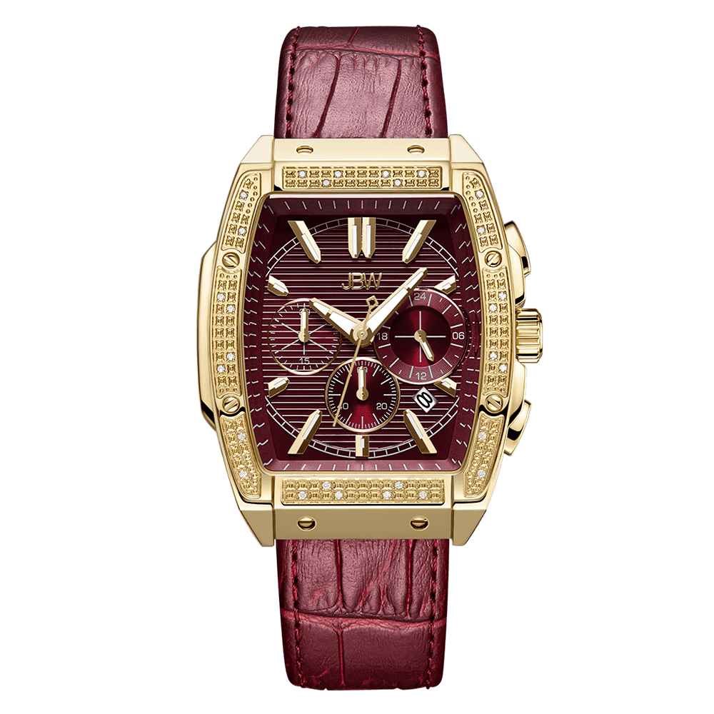 1 jbw echelon j6379b gold red leather diamond watch front