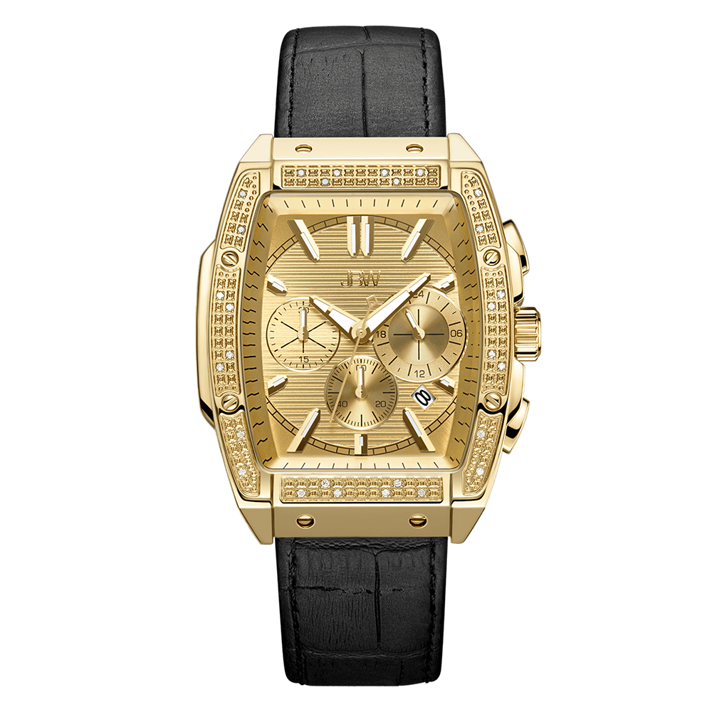 1 jbw echelon j6379e gold black leather diamond watch front
