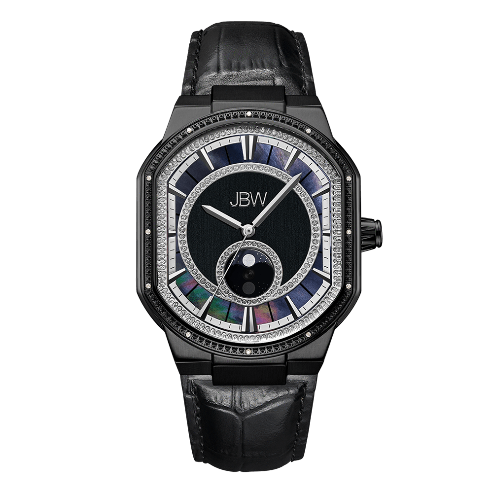1 jbw orion sky j6375c black black leather diamond watch front