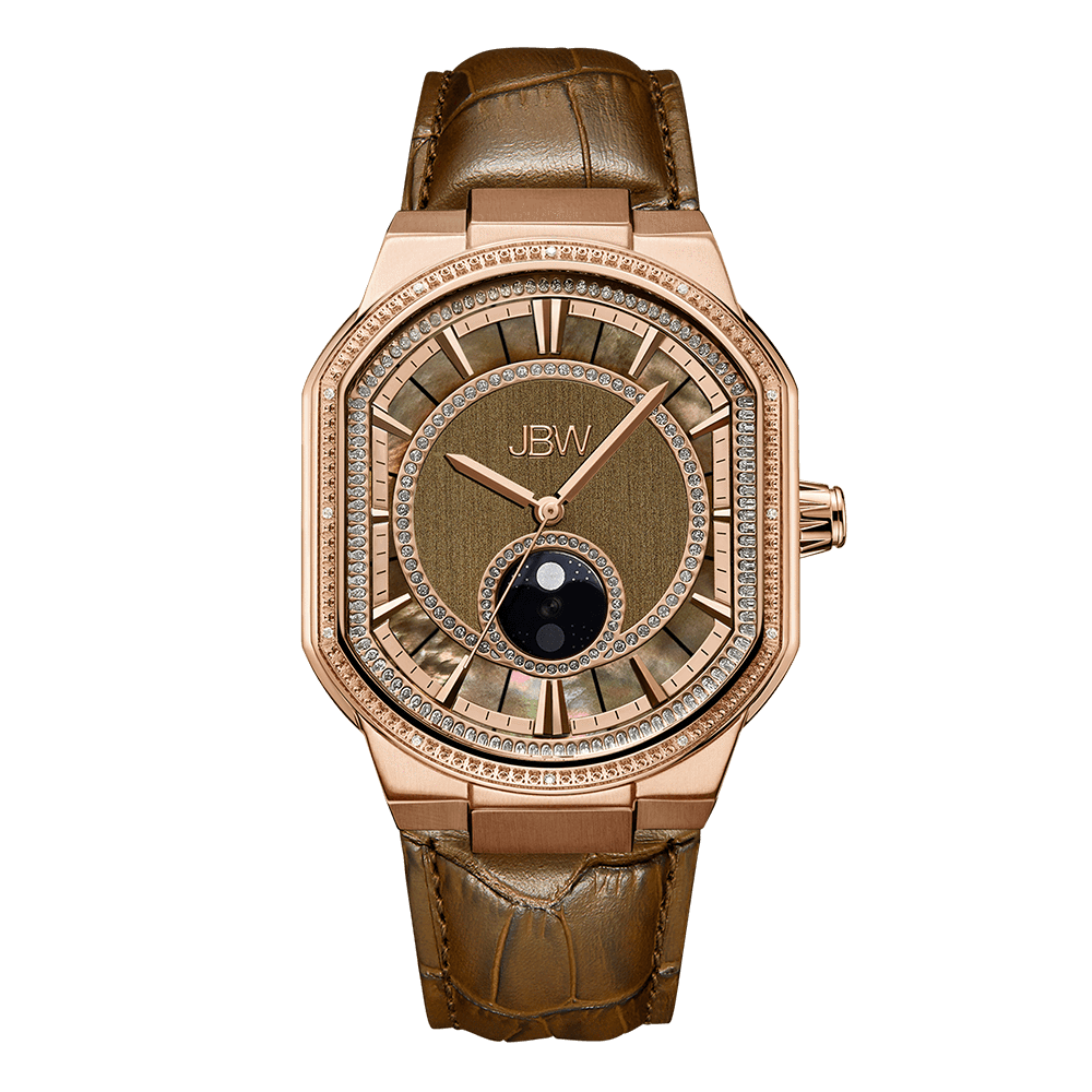 1 jbw orion sky j6375e rose gold brown leather diamond watch front