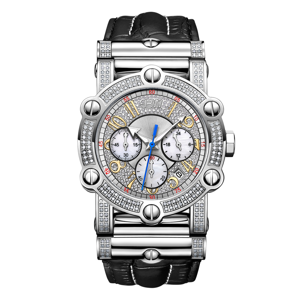 1 jbw phantom jb 6215 10a stainless steel black leather diamond watch front