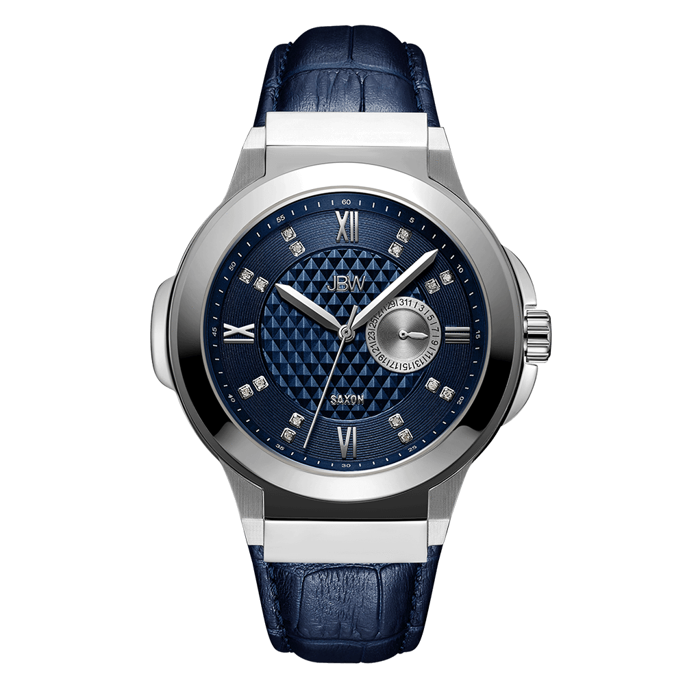 1 jbw saxon 48 j6373b stainless steel navy leather diamond watch front