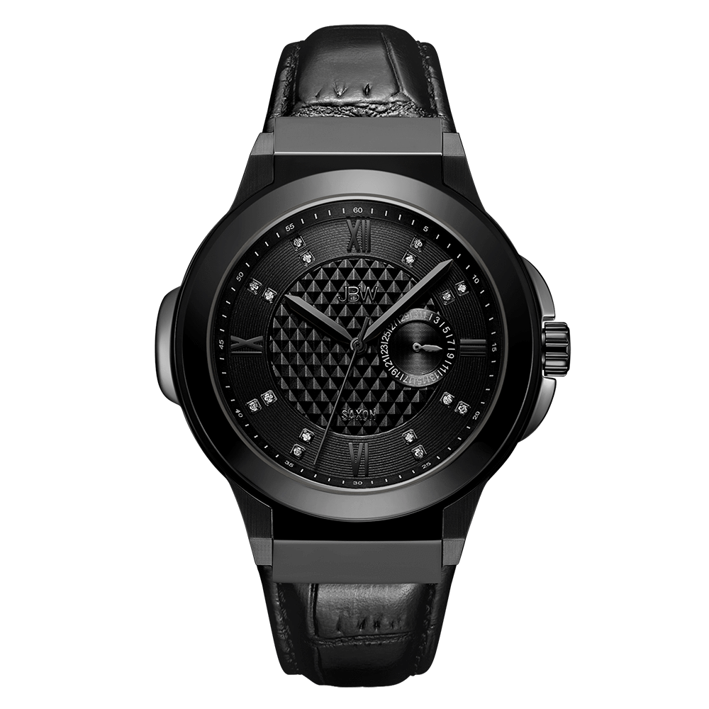 1 jbw saxon 48 j6373d gunmetal black leather diamond watch front