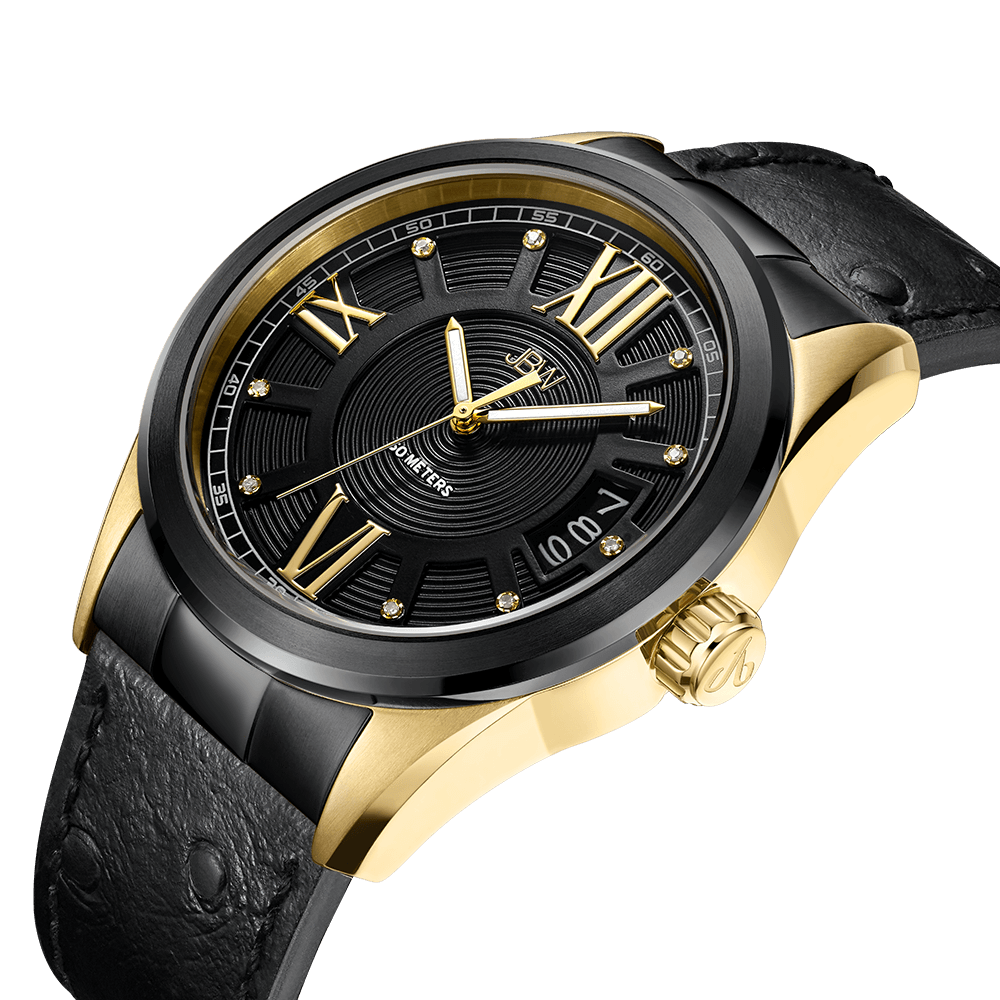 2 jbw bond j6372a two tone gold black ion black leather diamond watch angle