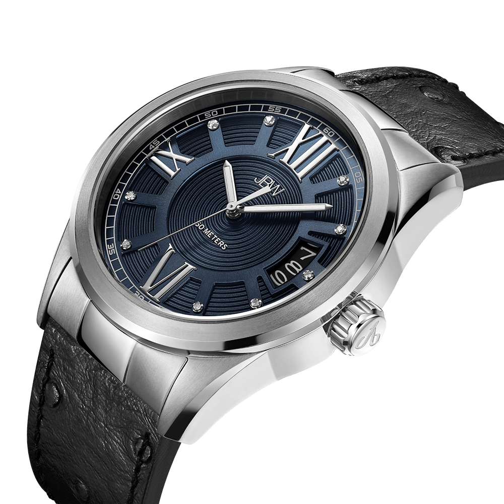 2 jbw bond j6372c stainless steel black leather diamond watch angle