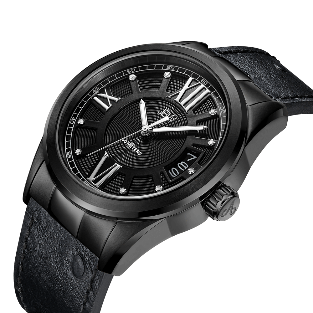 2 jbw bond j6372e black ion black leather diamond watch angle