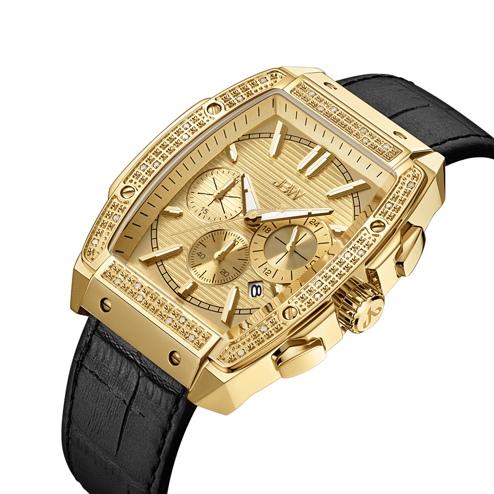 2 jbw echelon j6379e gold black leather diamond watch angle