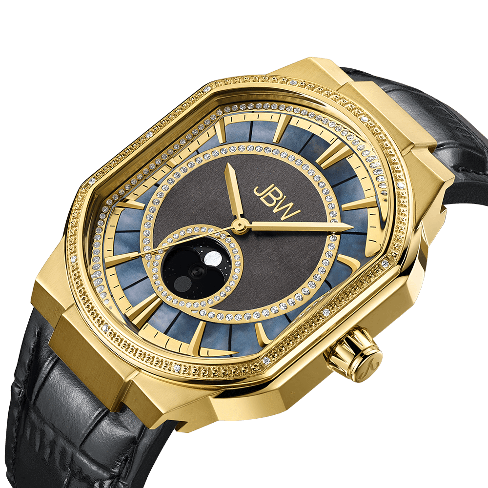 2 jbw orion sky j6375a gold black leather diamond watch angle