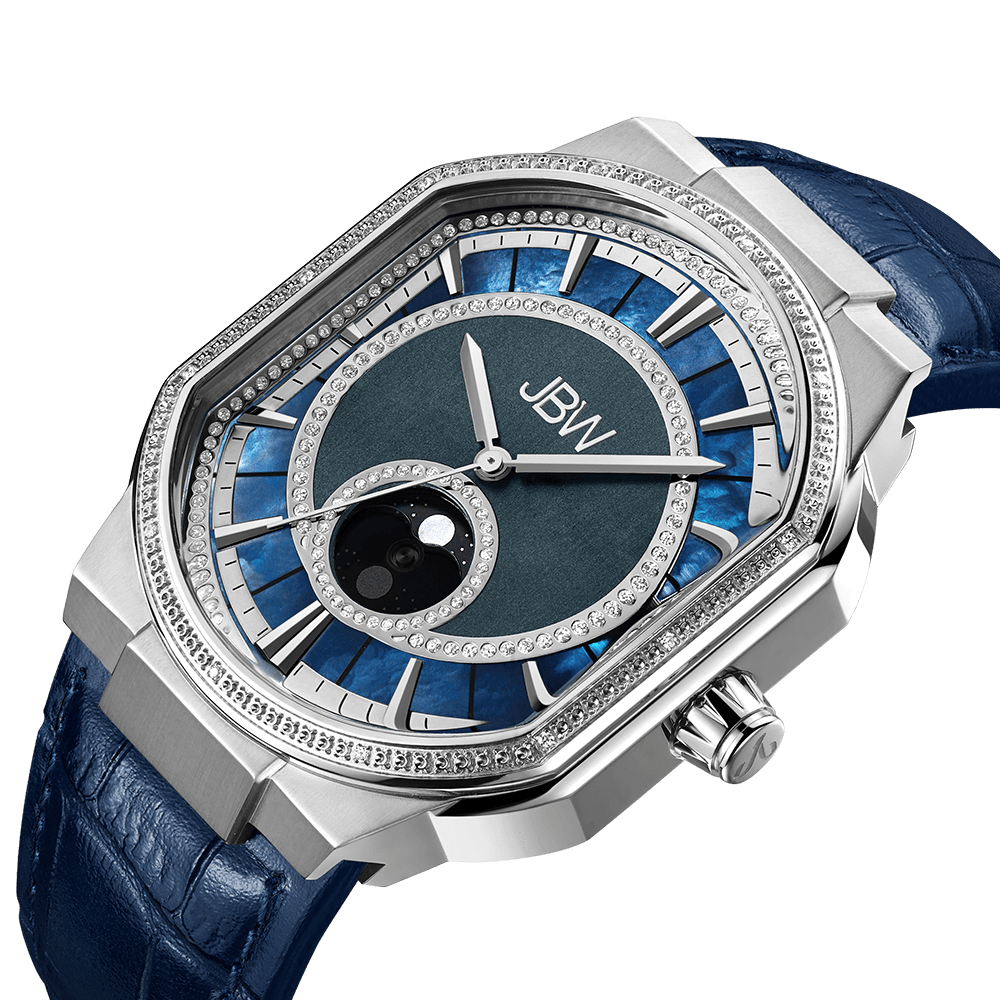 2 jbw orion sky j6375b stainless steel navy leather diamond watch angle