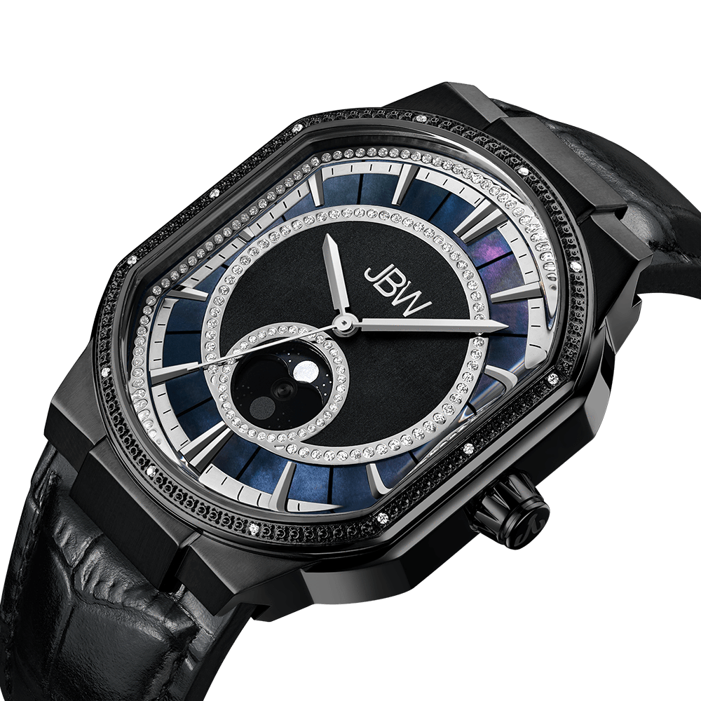 2 jbw orion sky j6375c black black leather diamond watch angle