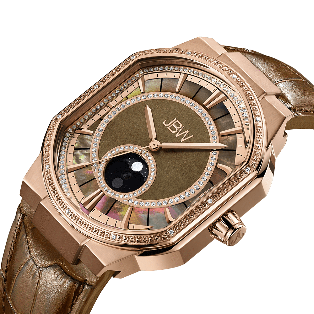 2 jbw orion sky j6375e rose gold brown leather diamond watch angle