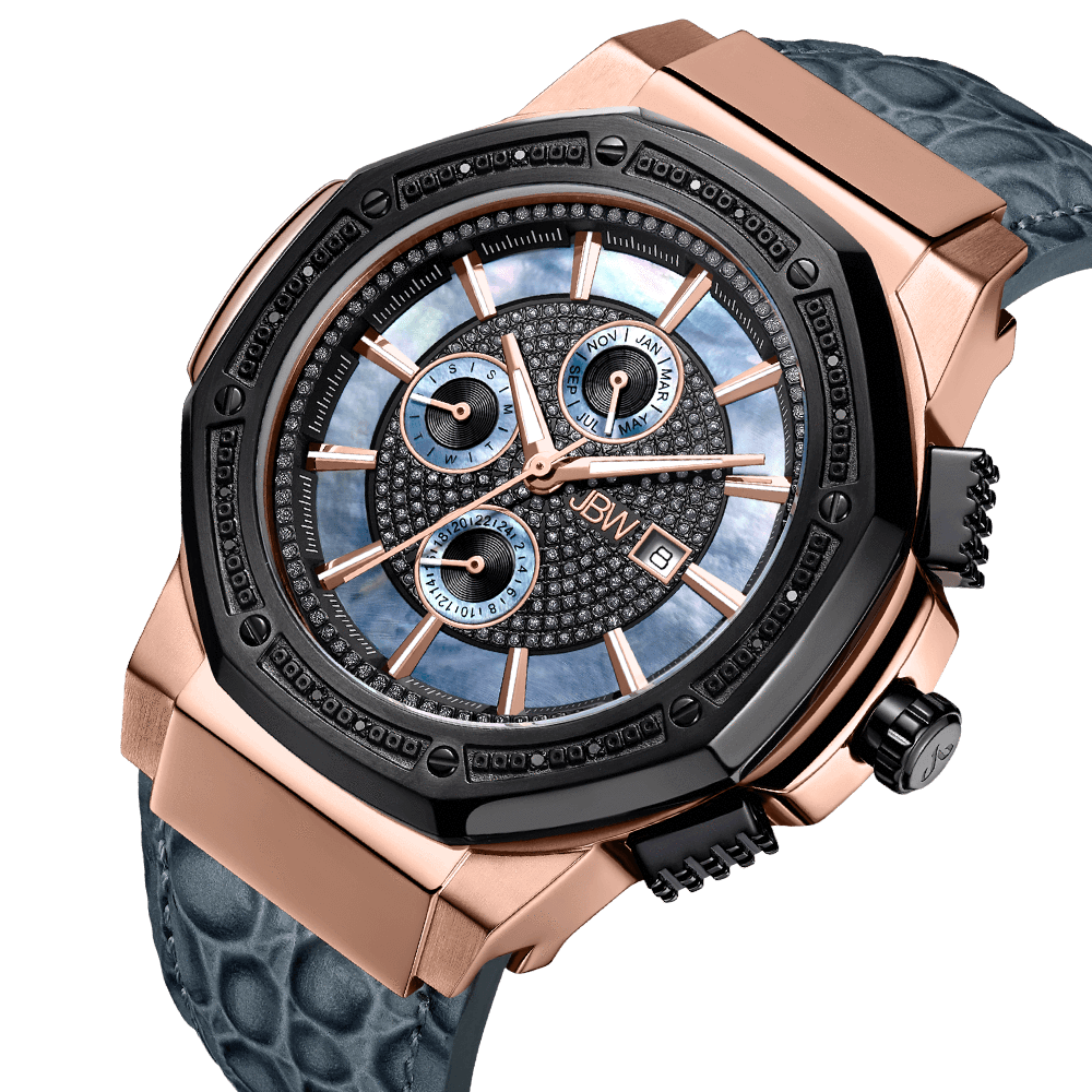 2 jbw saxon jb 6101l 10c two tone rose gold black ion gray leather diamond watch angle_87c97ff4 7433 4761 b28a a69fb7cb5cd0