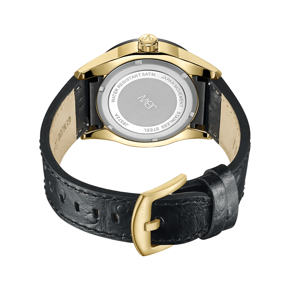 3 jbw bond j6372a two tone gold black ion black leather diamond watch back