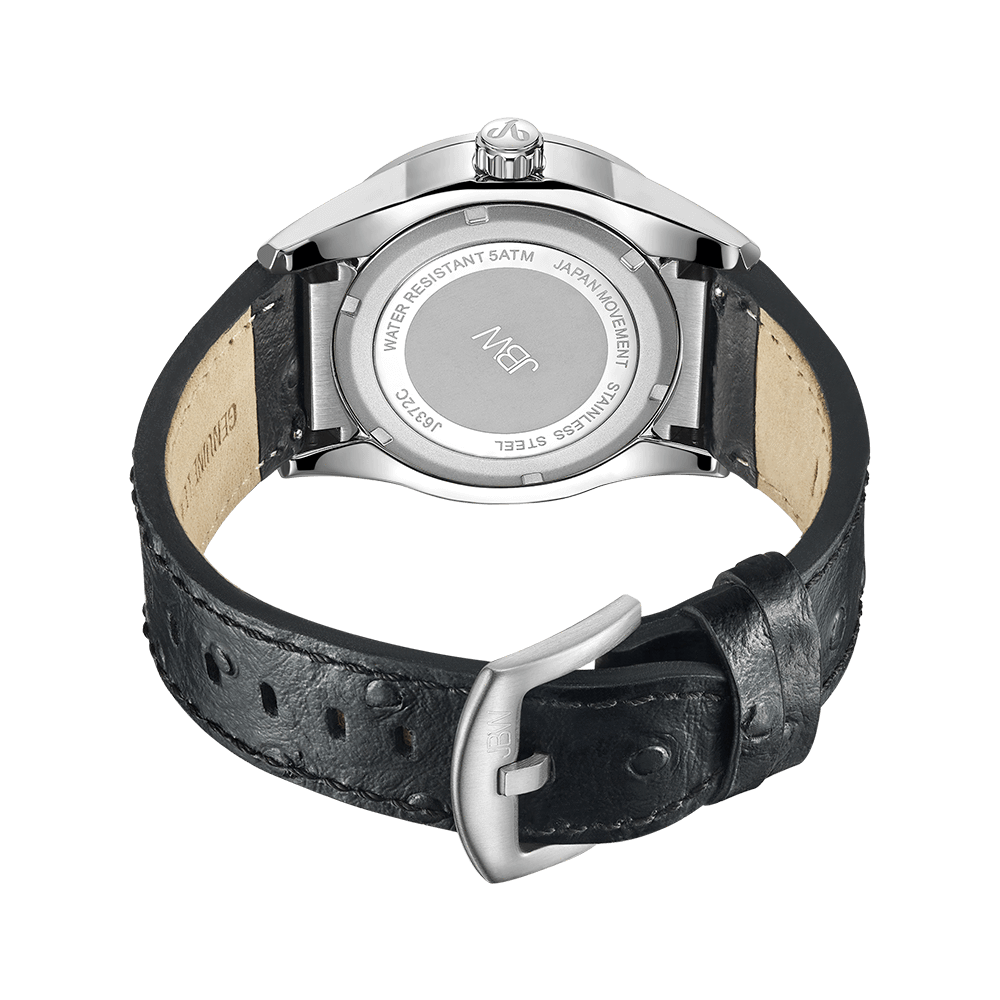 3 jbw bond j6372c stainless steel black leather diamond watch back