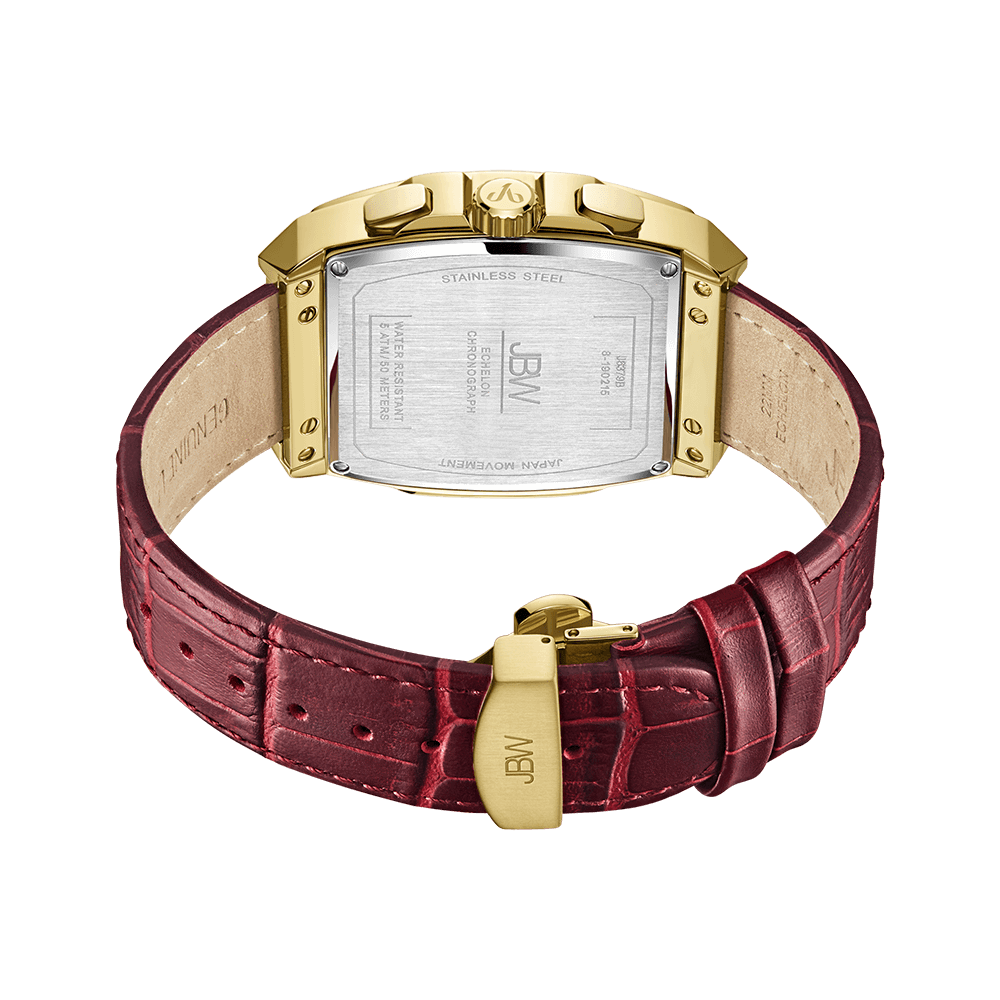 3 jbw echelon j6379b gold red leather diamond watch back