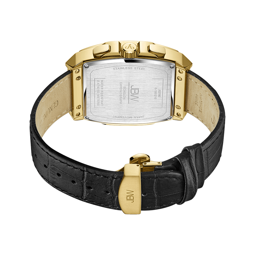 3 jbw echelon j6379e gold black leather diamond watch back