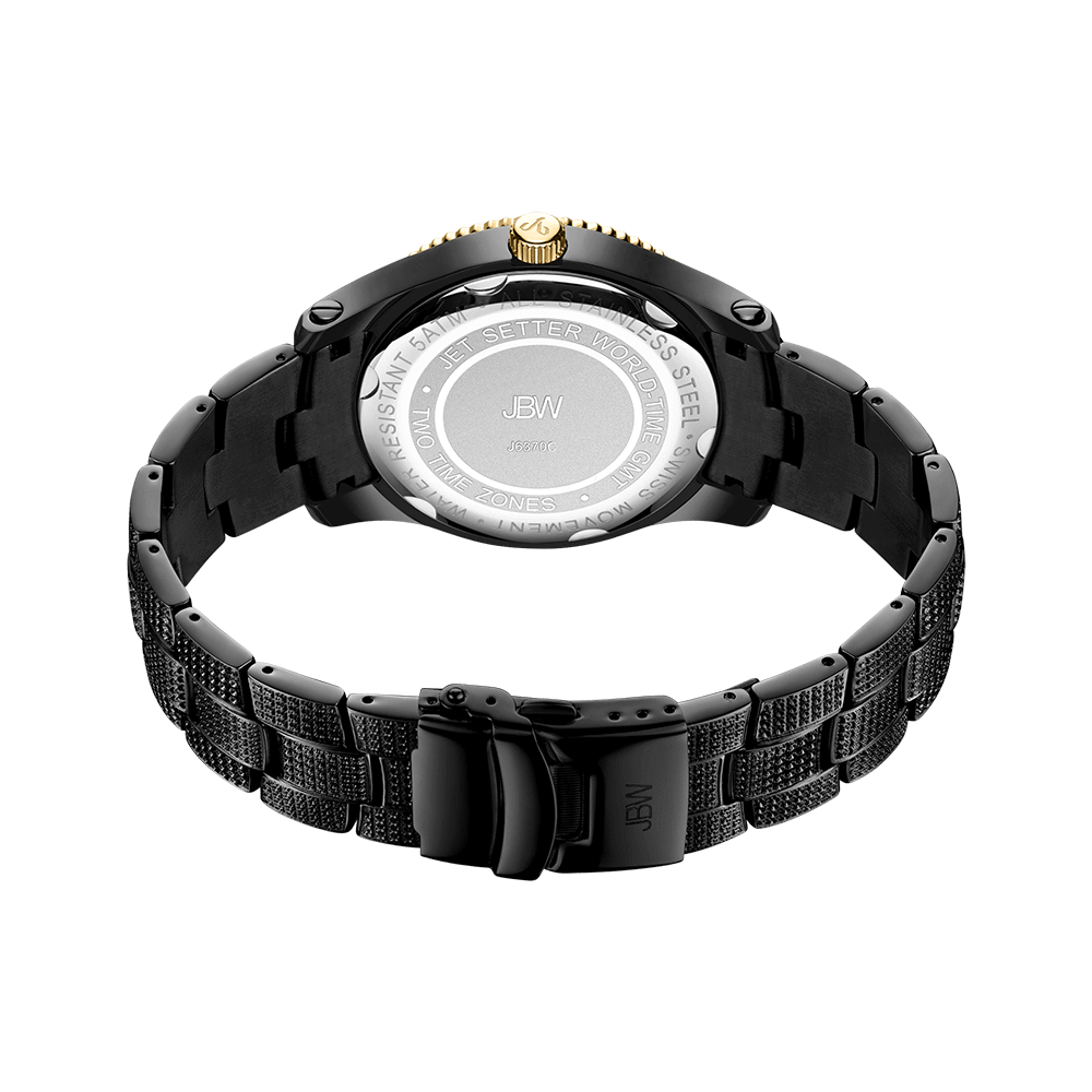 3 jbw jetsetter gmt j6370c two tone gold black ion diamond watch back