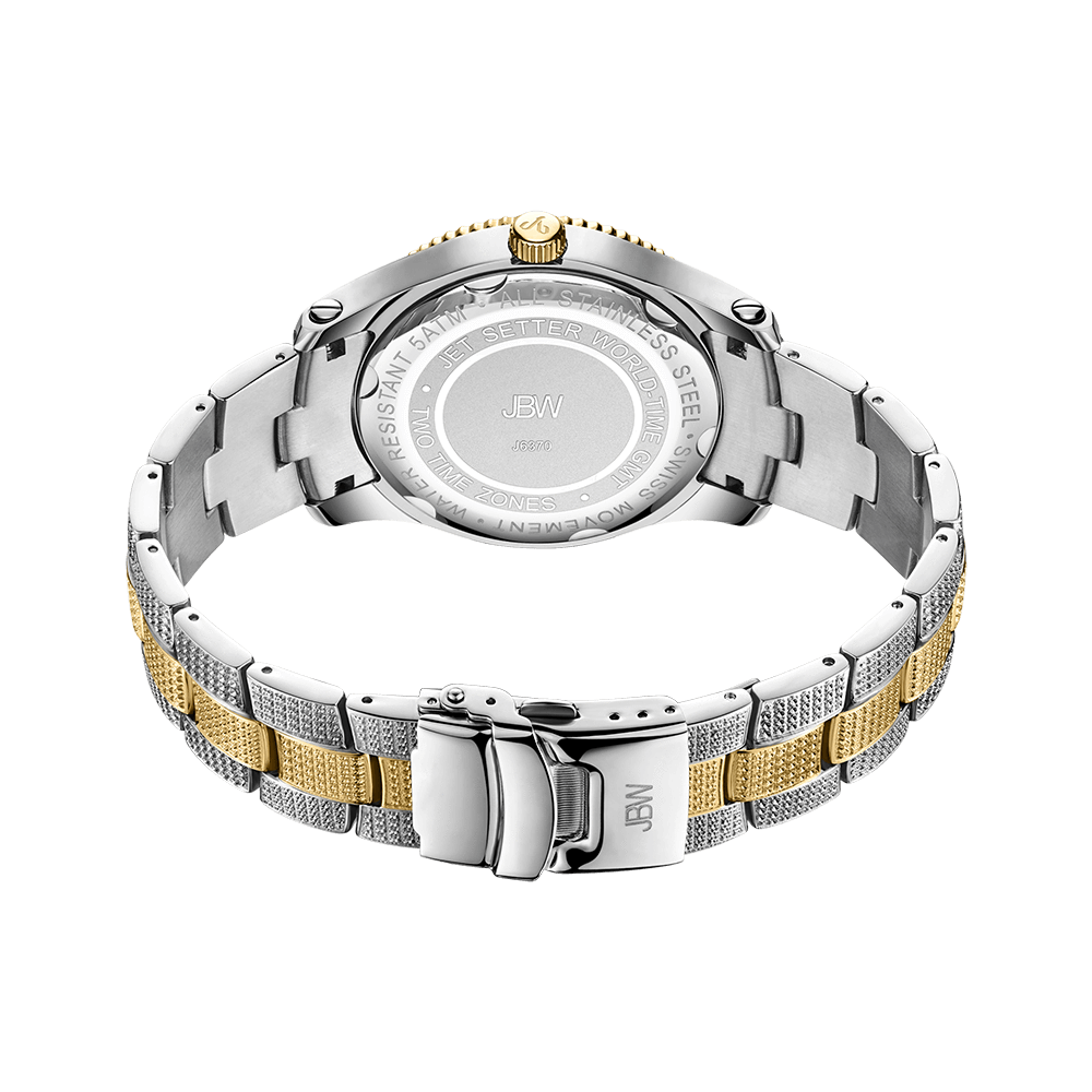3 jbw jetsetter gmt j6370d two tone gold stainless steel diamond watch back