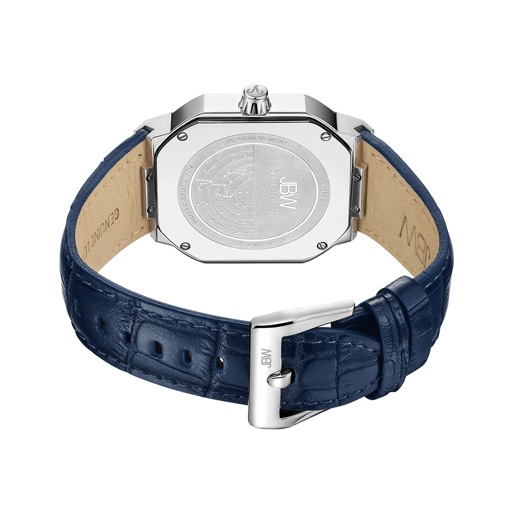 3 jbw orion sky j6375b stainless steel navy leather diamond watch back