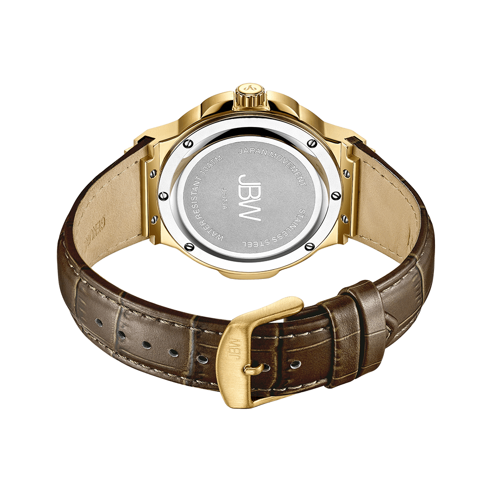 3 jbw saxon 48 j6373a gold brown leather diamond watch back