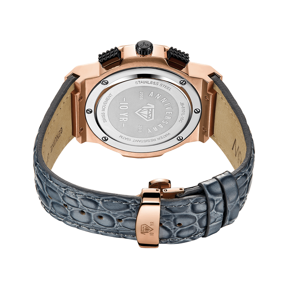 3 jbw saxon jb 6101l 10c two tone rose gold black ion gray leather diamond watch back_2f79d30c f9d1 4d41 8093 147ddd1135b3