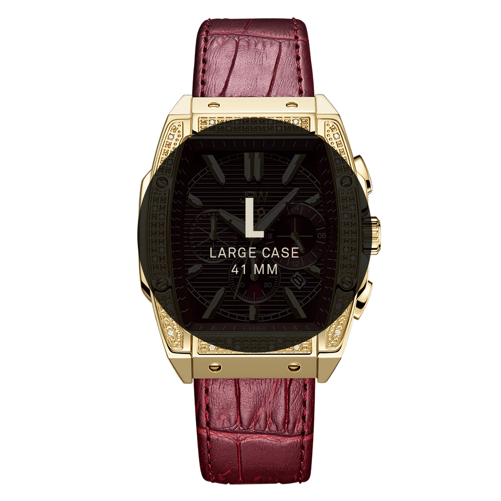 7 jbw echelon j6379b gold red leather diamond watch size fit