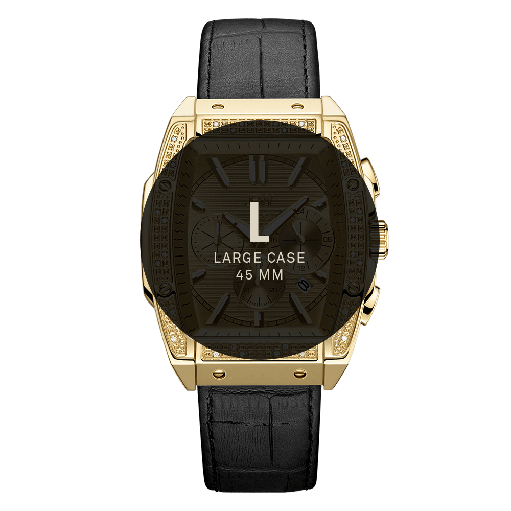 7 jbw echelon j6379e gold black leather diamond watch size fit