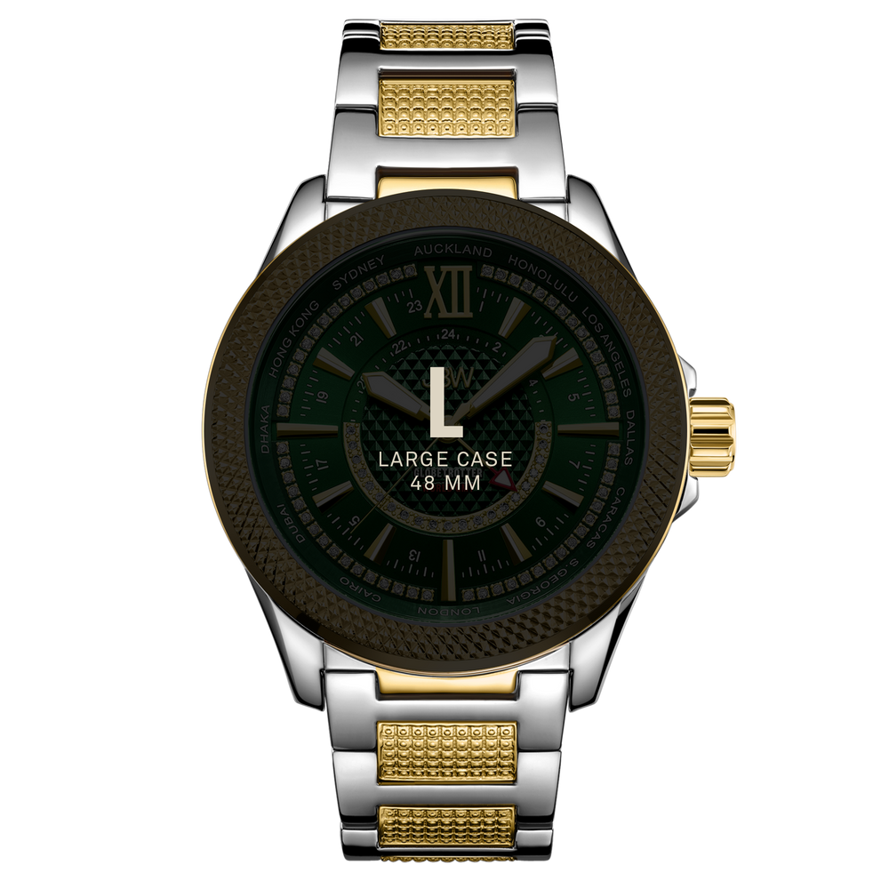 7 jbw globetrotter j6365 10 d two tone stainless steel gold diamond watch size fit