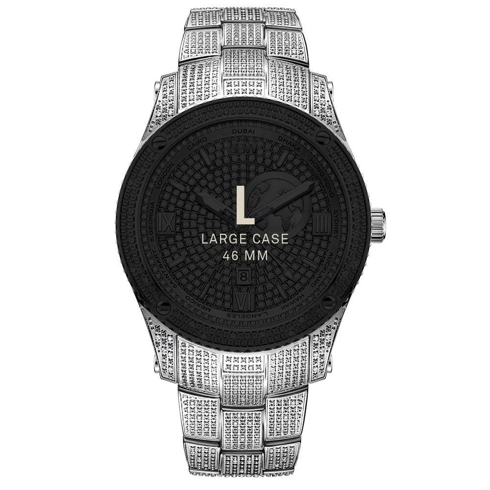 7 jbw jetsetter gmt j6370b stainless steel diamond watch size fit