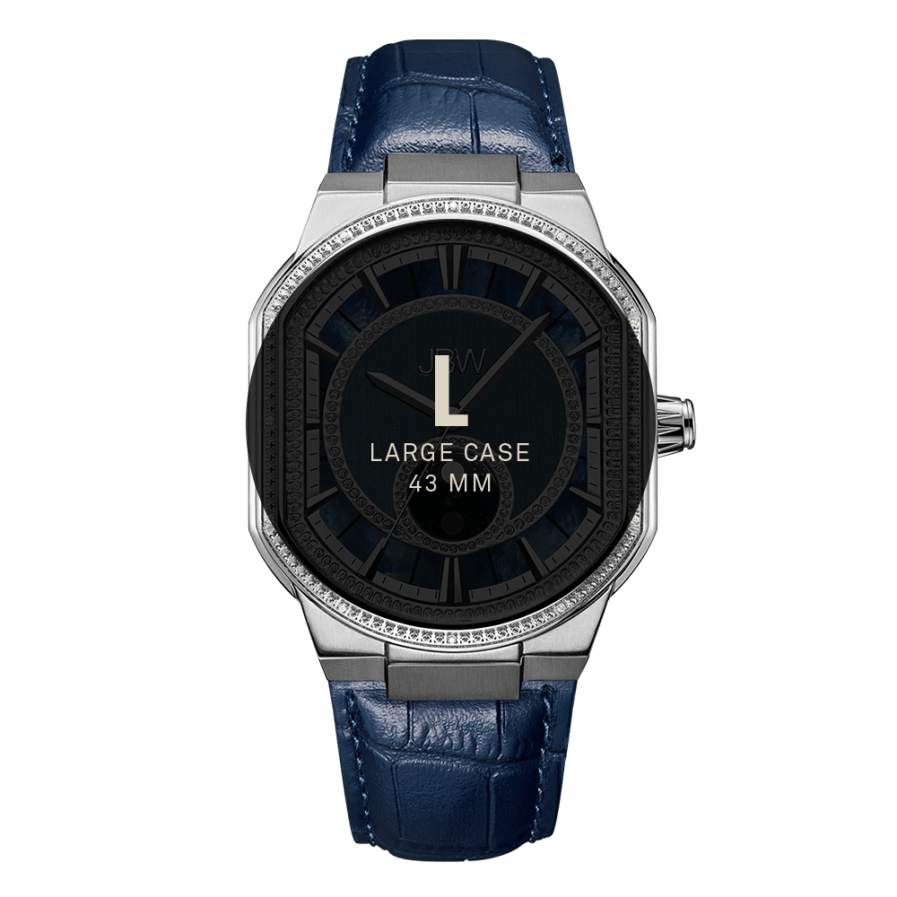 7 jbw orion sky j6375b stainless steel navy leather diamond watch size fit