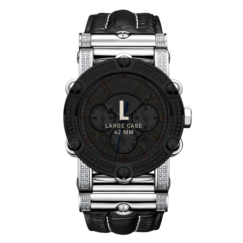 7 jbw phantom jb 6215 10a stainless steel black leather diamond watch size fit