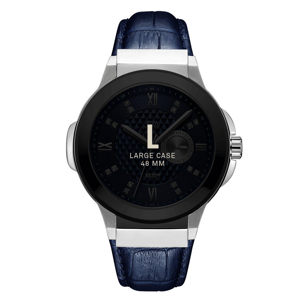 7 jbw saxon 48 j6373b stainless steel navy leather diamond watch size fit