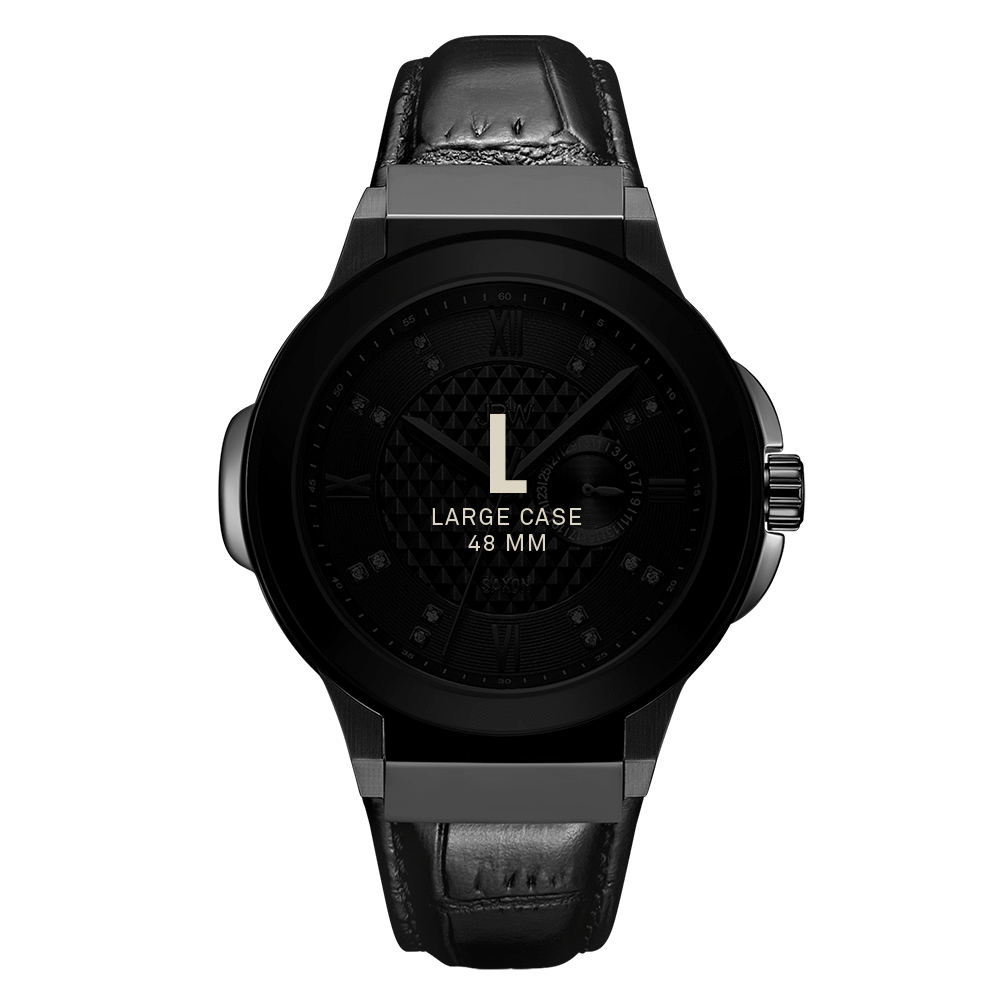 7 jbw saxon 48 j6373d gunmetal black leather diamond watch size fit