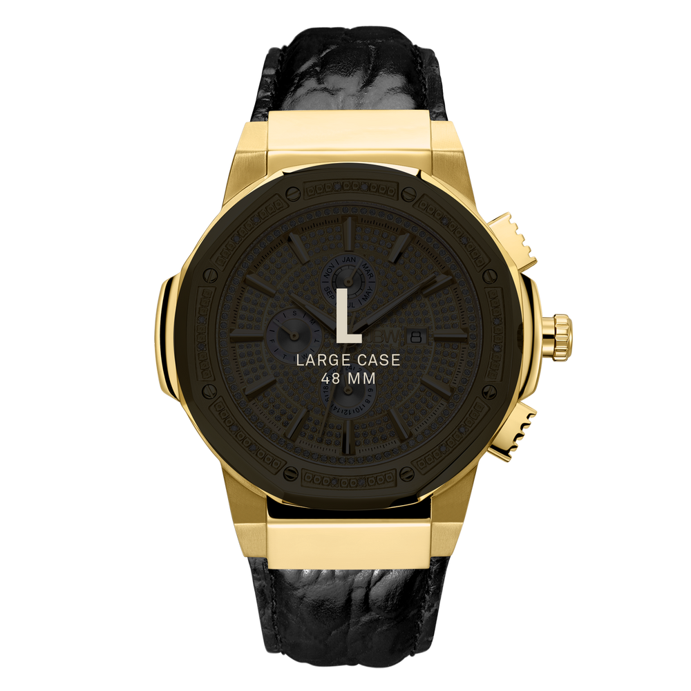 7 jbw saxon jb 6101l 10a gold black leather diamond watch size fit