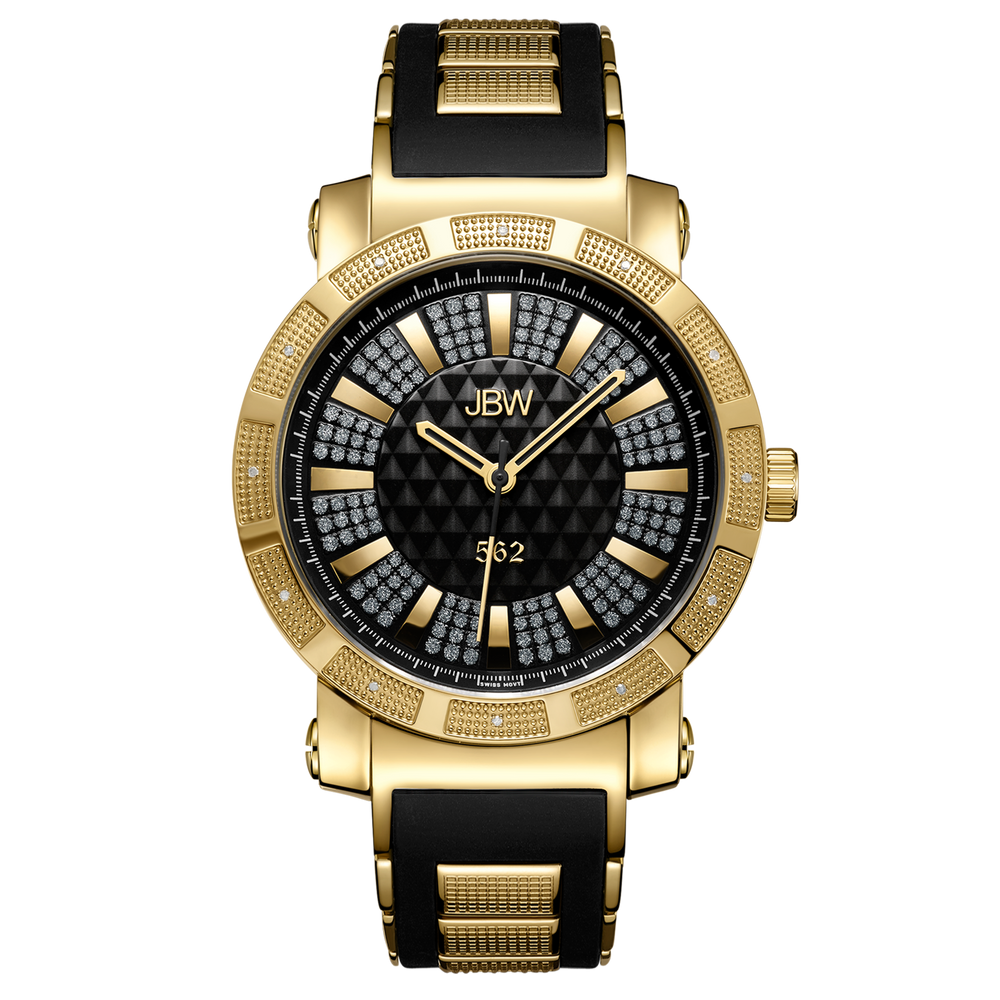 Jbw 562 jb 6225 j gold black silicone diamond watch front