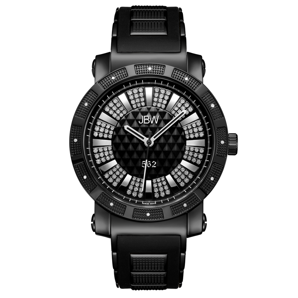 Jbw 562 jb 6225 k black ion black silicone diamond watch front