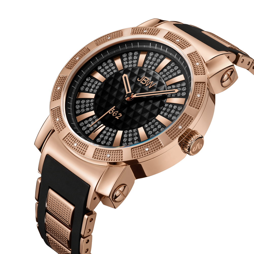 Jbw 562 jb 6225 l rosegold black silicone diamond watch angle