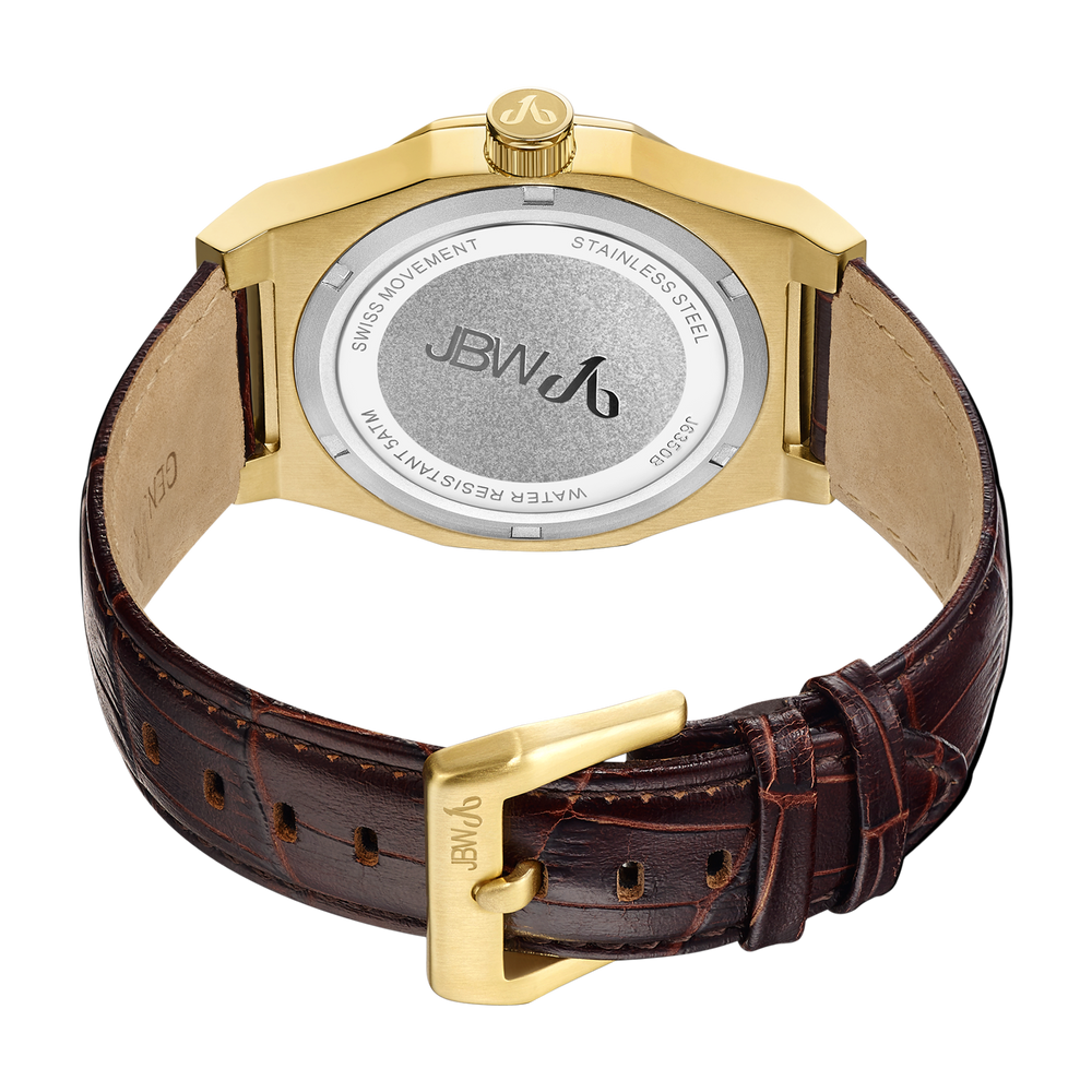 Jbw apollo j6350b gold brown leather diamond watch back