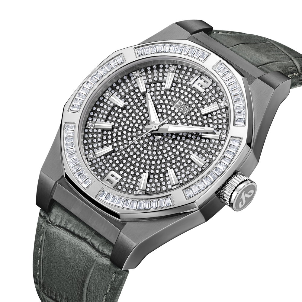 Jbw apollo j6350c gunmetal gray leather diamond watch angle