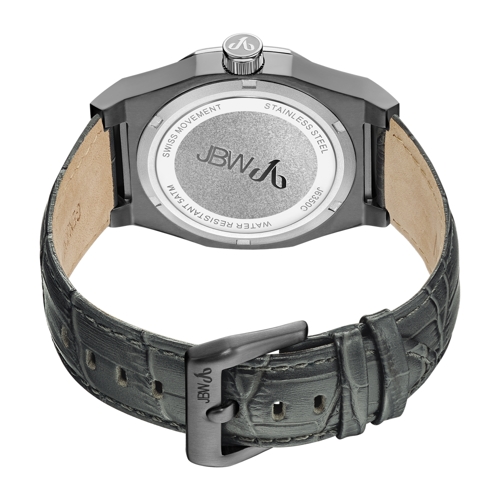 Jbw apollo j6350c gunmetal gray leather diamond watch back