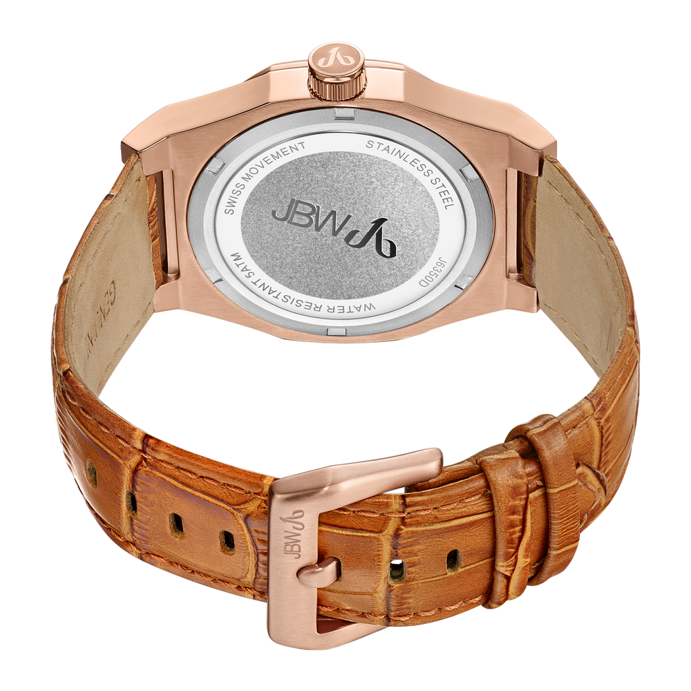 Jbw apollo j6350d rose gold brown leather diamond watch back