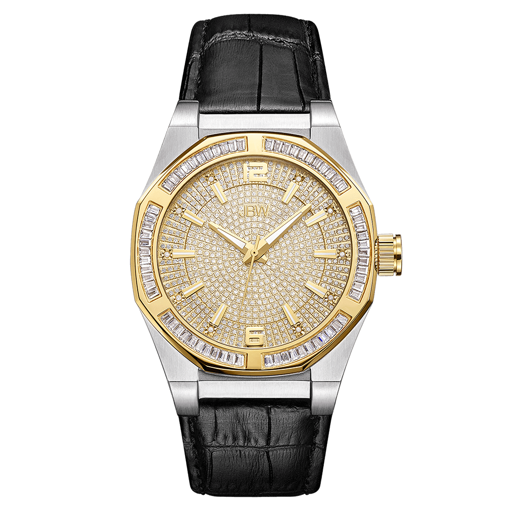 Jbw apollo j6350e two tone gold black leather diamond watch front_104de416 7c8e 4c60 a265 14f8cbad869c