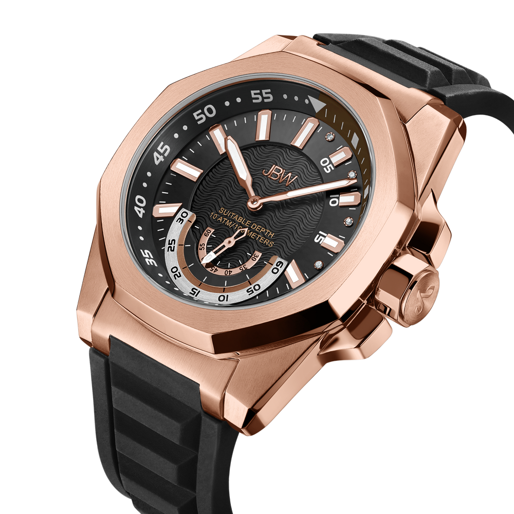Jbw delmare j6359b rose gold black silicone diamond watch angle