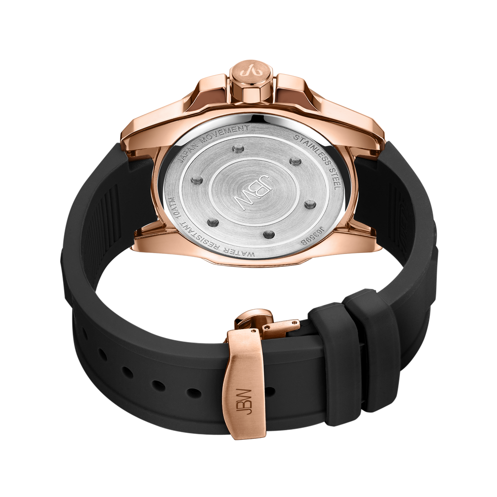 Jbw delmare j6359b rose gold black silicone diamond watch back