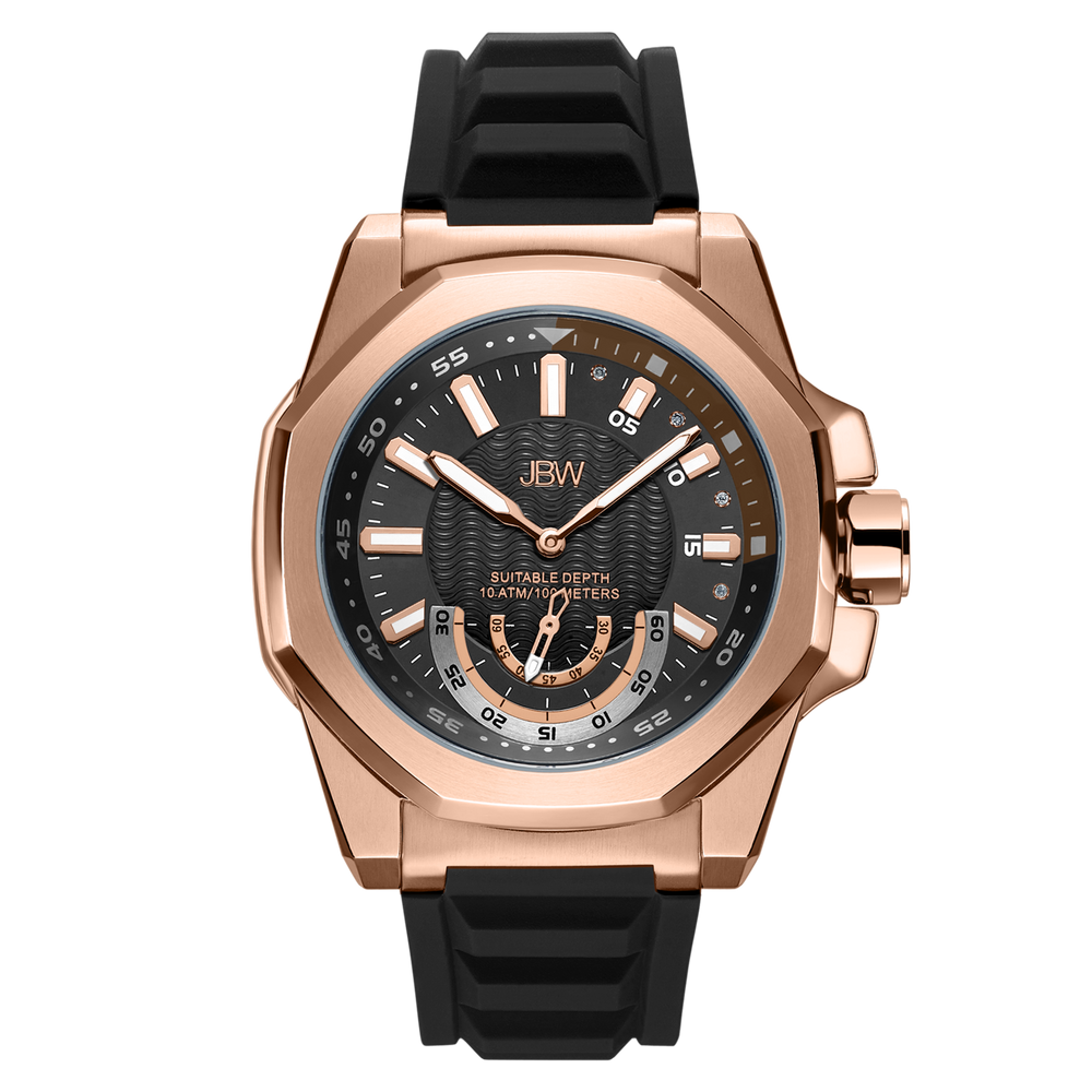 Jbw delmare j6359b rose gold black silicone diamond watch front