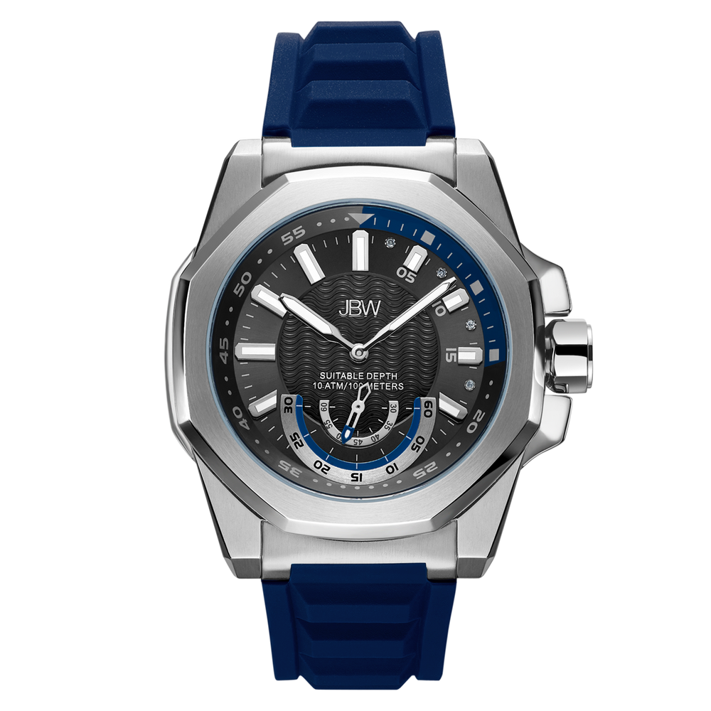 Jbw delmare j6359c stainless steel navy silicone diamond watch front