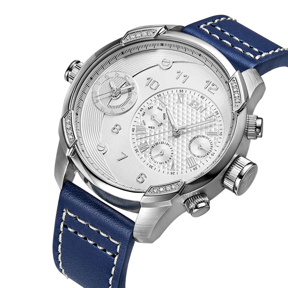 Jbw g3 j6325a stainless steel blue leather diamond watch angle