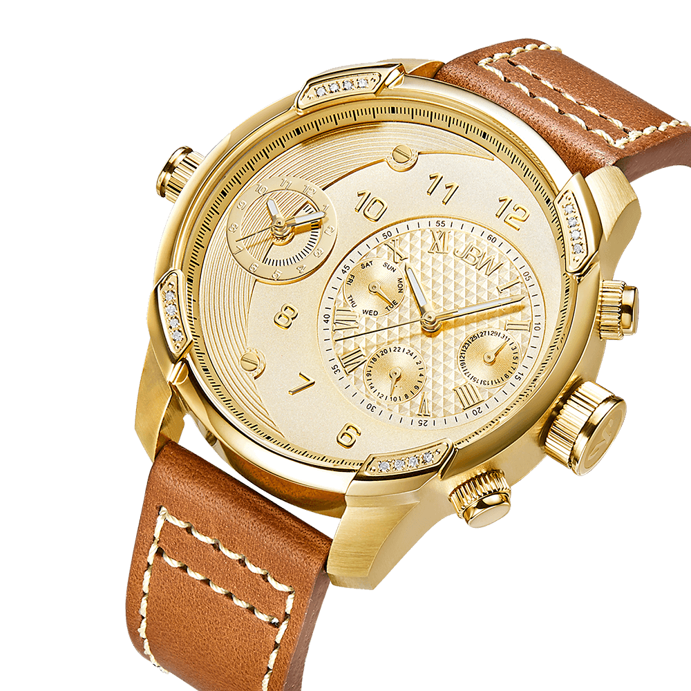 Jbw g3 j6325b gold brown leather diamond watch angle